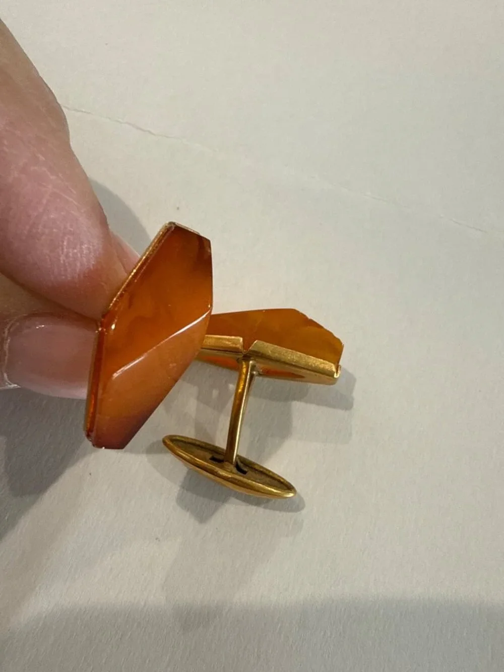 Vintage Soviet Amber Cufflinks Diamond-shaped Men's
